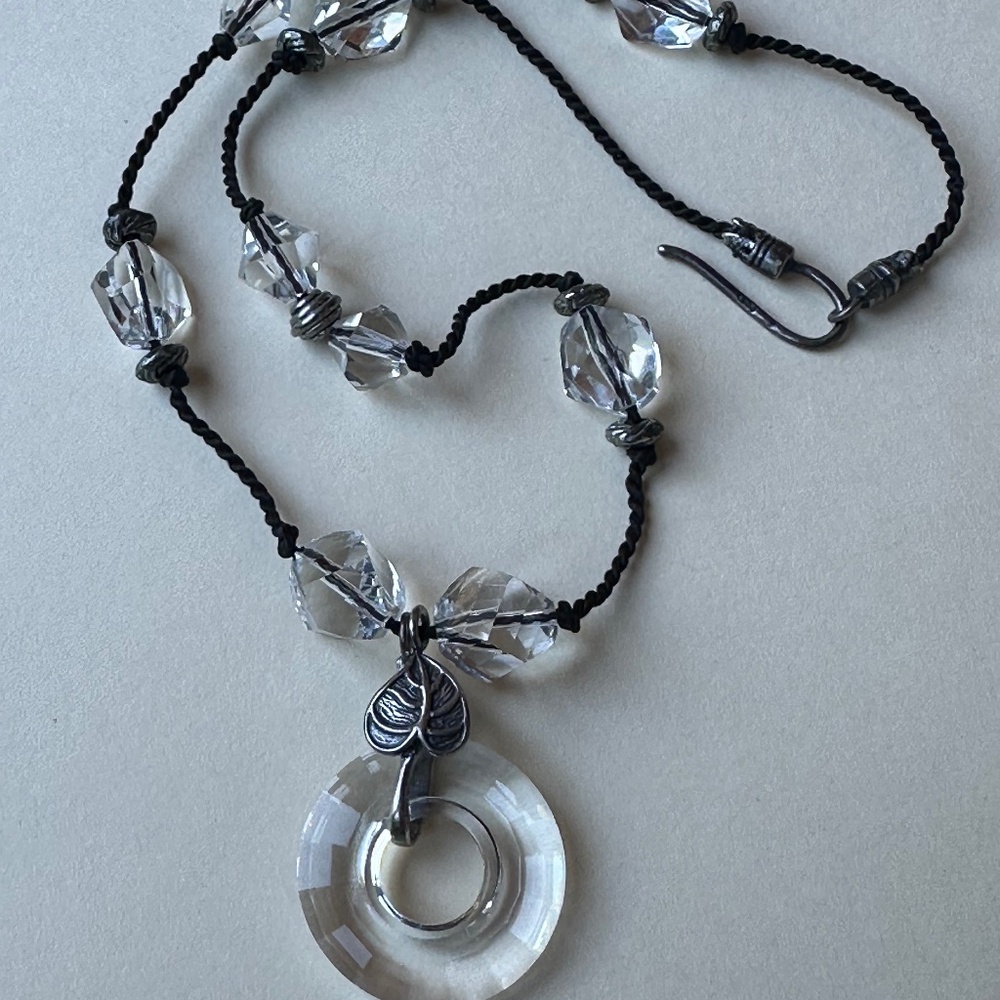 Swarovski Clear Ring Pendant on Black Cord with BiCone Beads